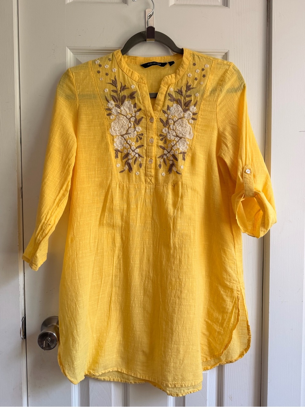 Melange Yellow Embroidered V-Neck Tunic